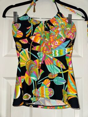 Trina Turk Black Multicolor Halter Swim Top